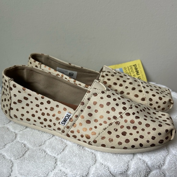 TOMS Womens Alpargata Rose Gold & Natural Canvas Dots Slip On Size 8.5 Polka Dot - Picture 3 of 8
